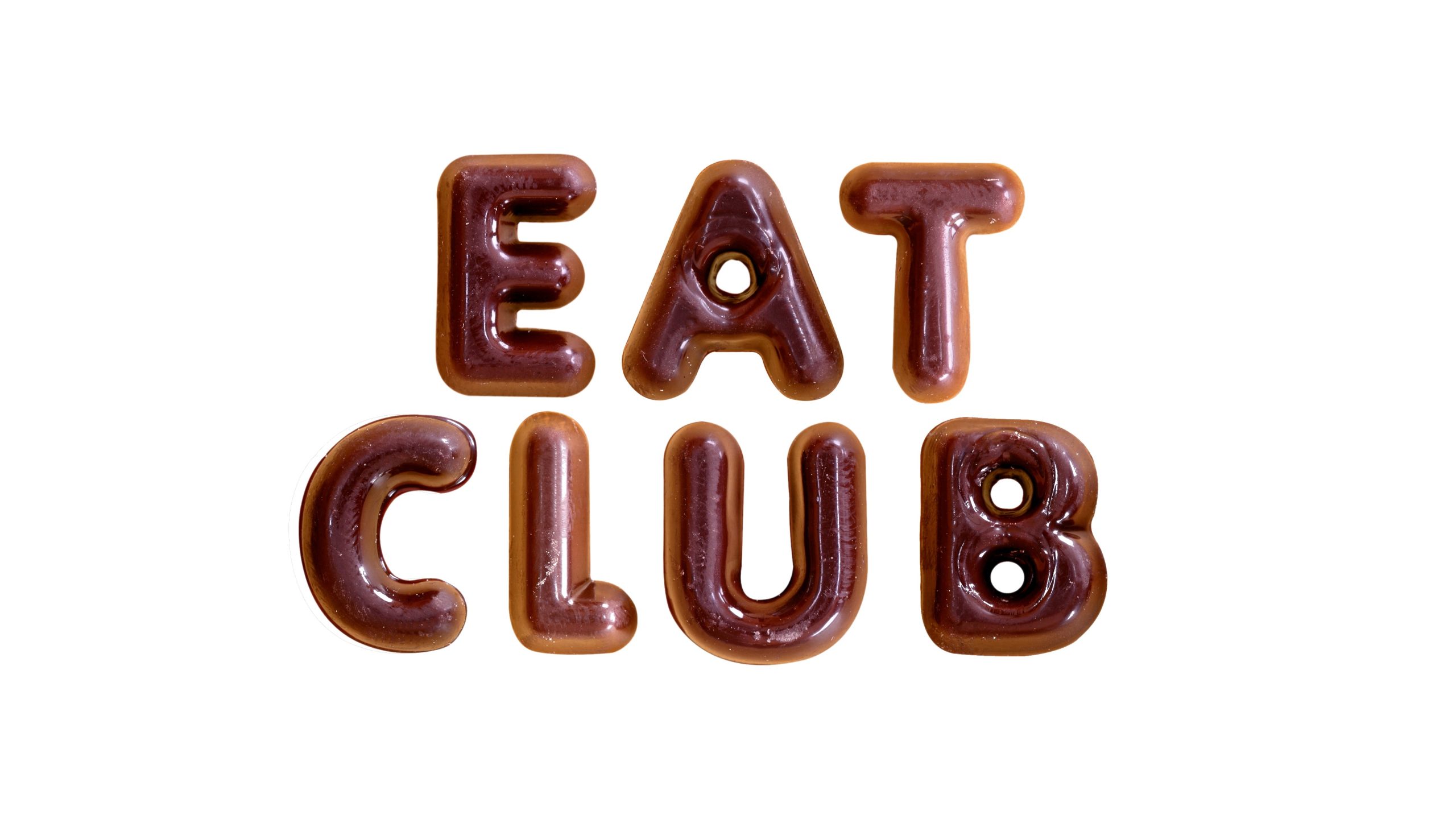 eat club buchstaben als russisch brot auf weißem hintergrund